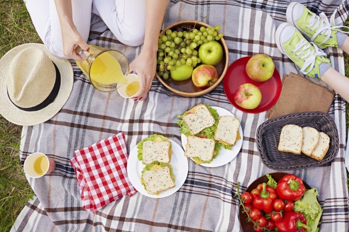 Picnic on a blanket with kids